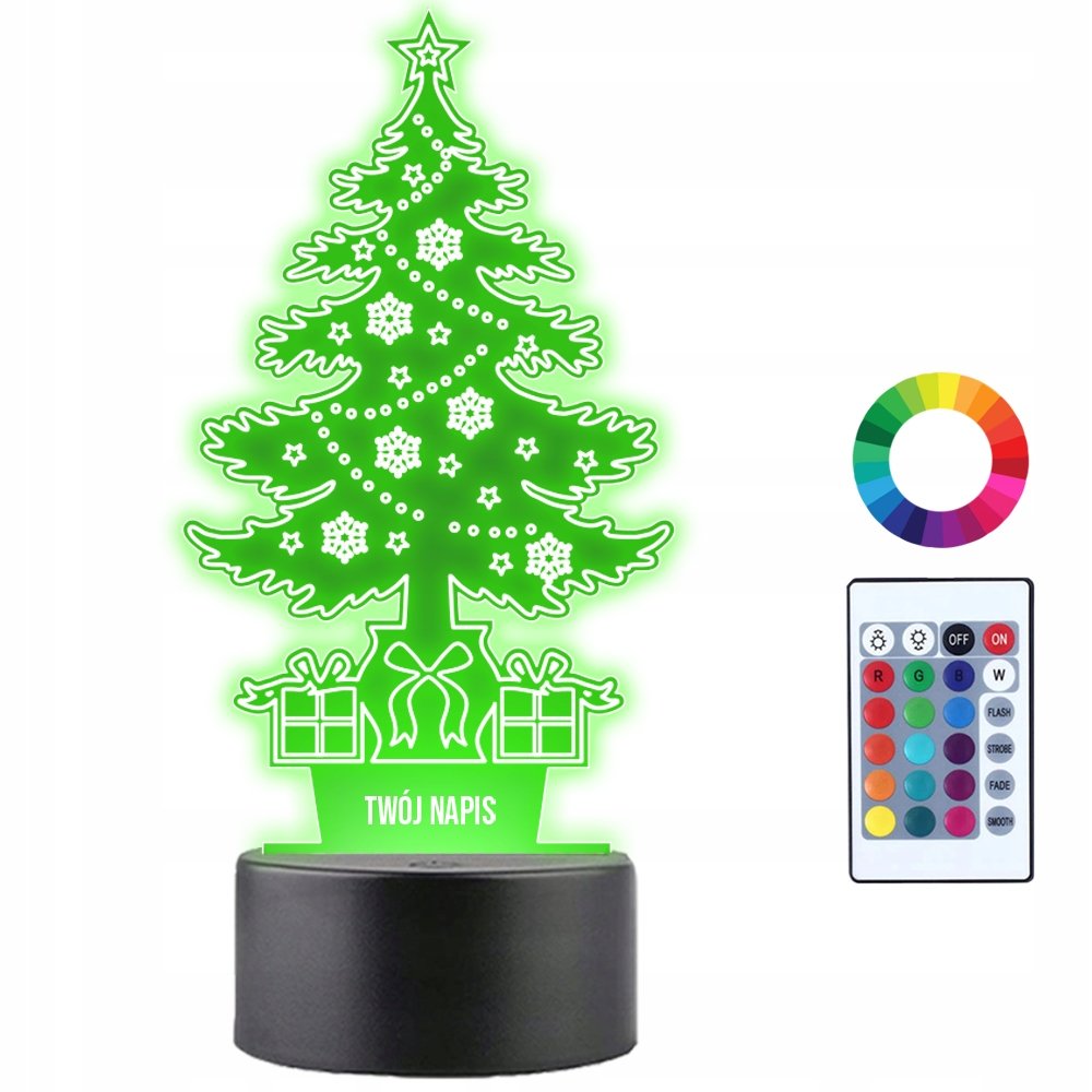 Lampka Nocna LED 3D Choinka Boże Narodzenie Prezent Twój Napis Imię Grawer