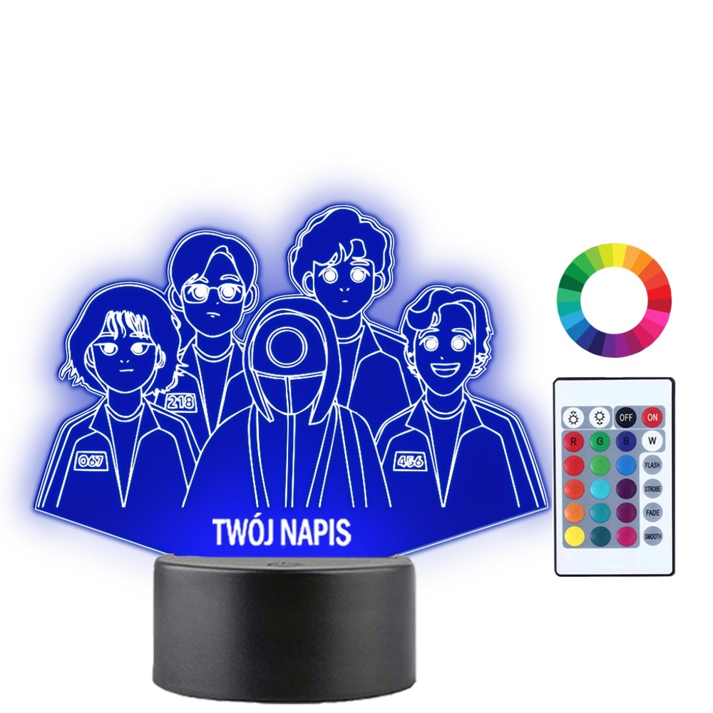 Lampka Nocna LED 3D Strażnicy Squid Game Serial Prezent Twój Napis Grawer