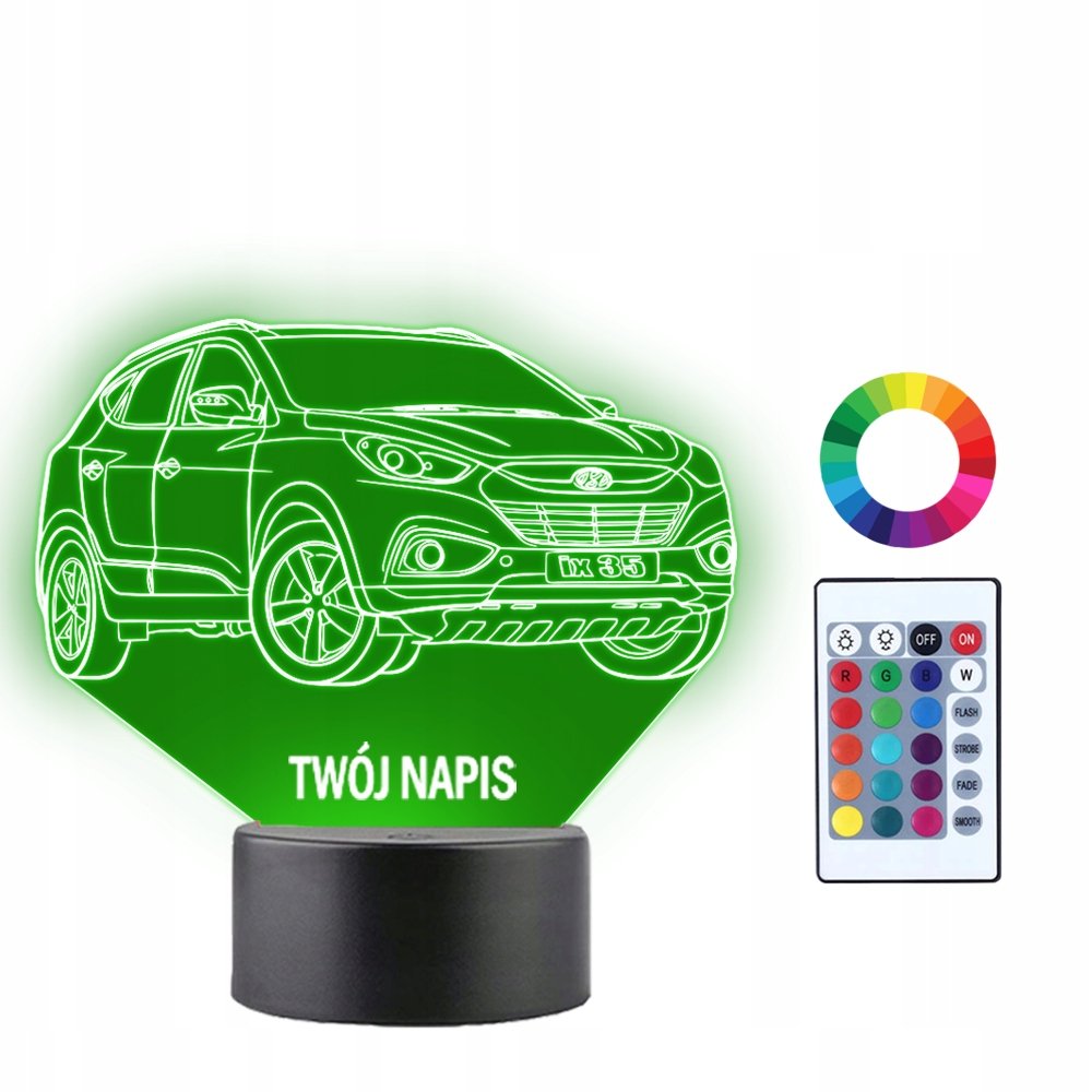 Lampka Nocna Samochód Auto Hyundai ix35 Twój Napis Grawer Prezent 3D LED