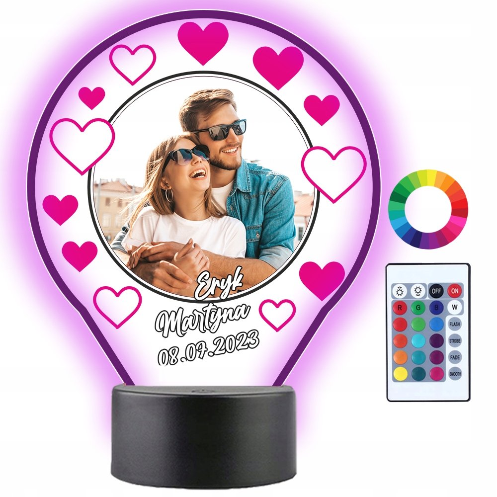 Prezent na Walentynki Lampka Nocna z Nadrukiem Twoje Zdjęcie Twój Napis