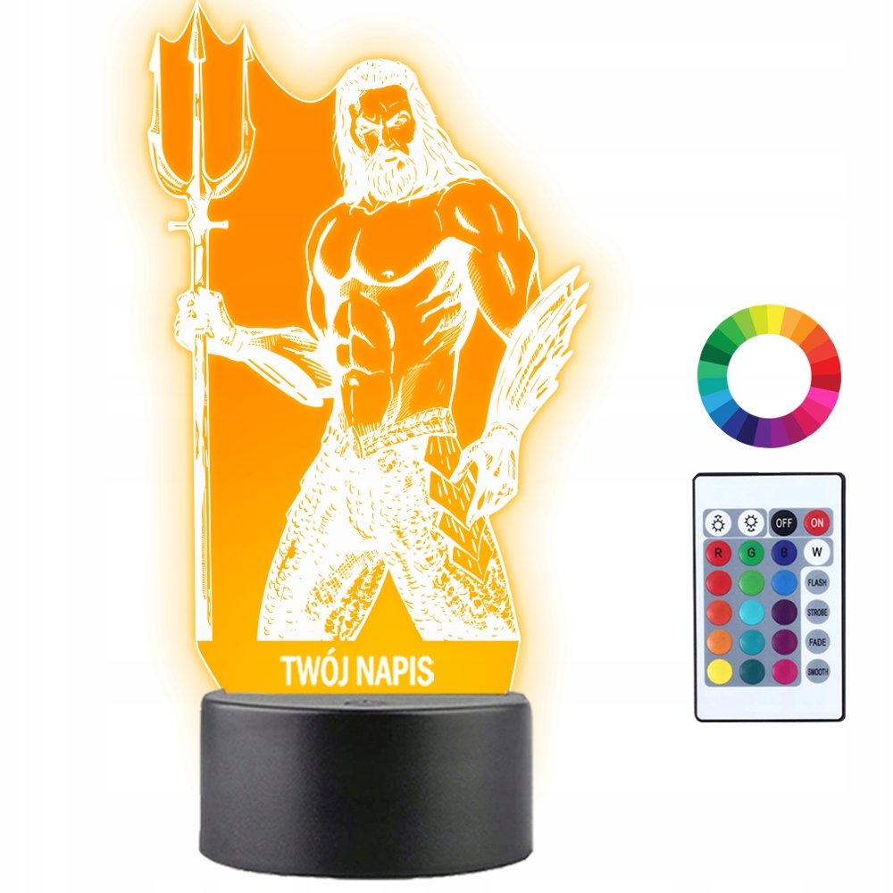 Lampka Nocna Bohater Aquaman Twój Napis Grawer Prezent Imię 3D LED