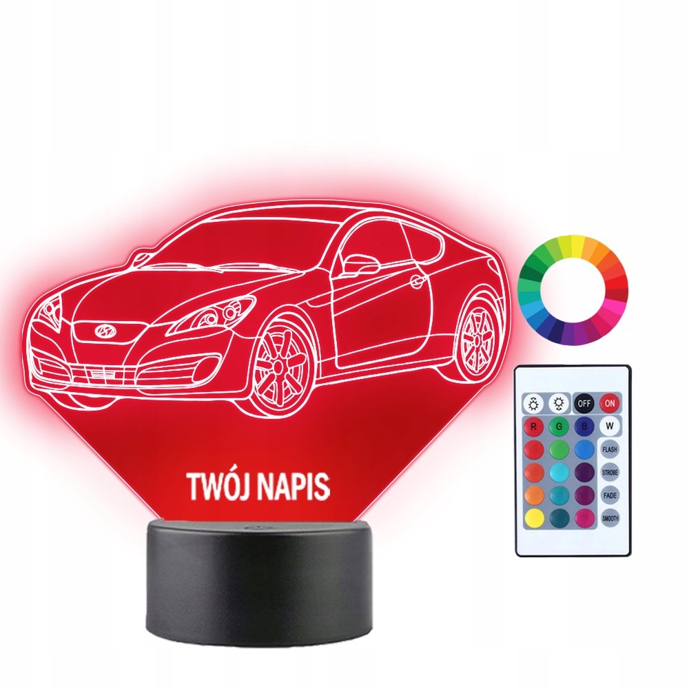 Lampka Nocna Samochód Auto Hyundai Genesis Coupe Twój Napis Prezent 3D LED