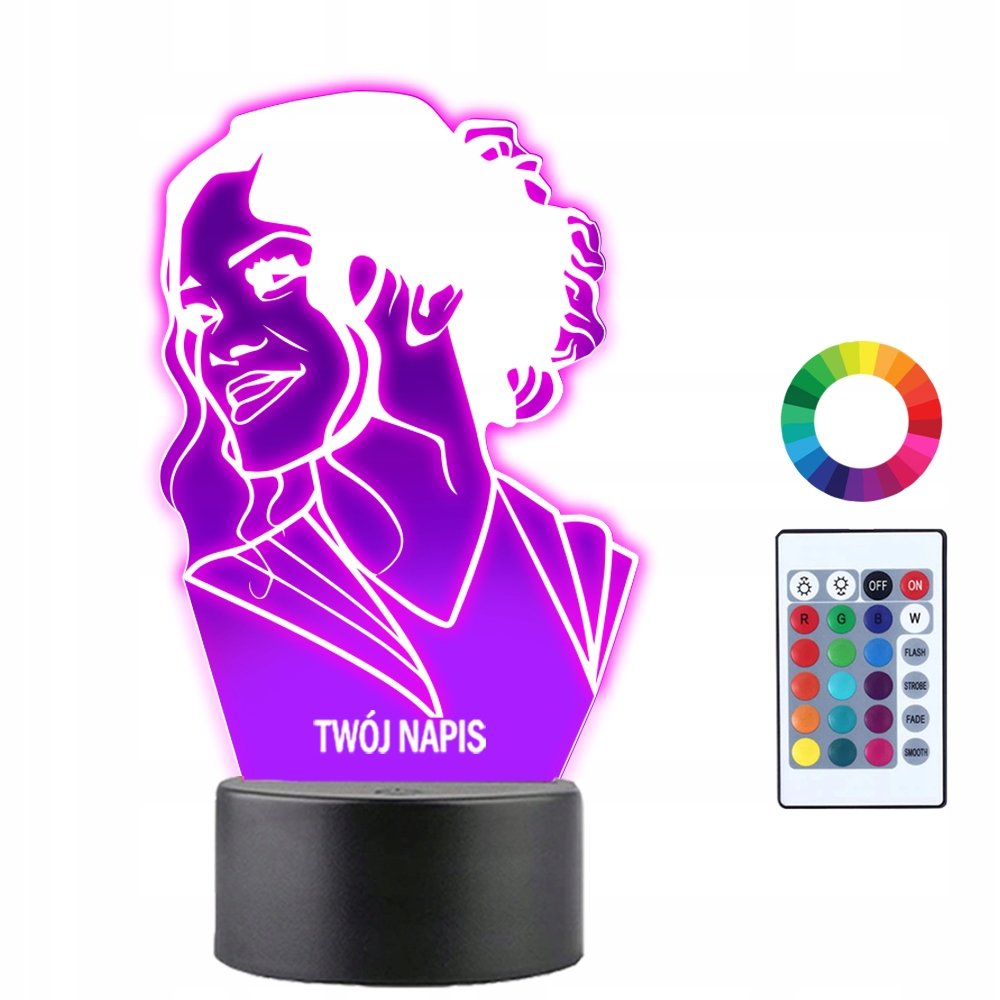 Lampka Nocna Rihanna Bok Piosenkarka Prezent Twój Napis Grawer Imię 3D LED