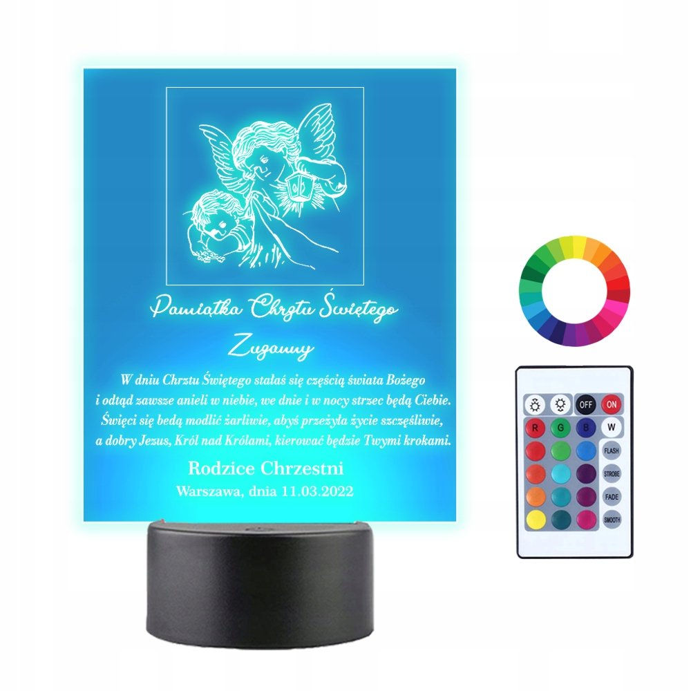 Lampka Nocna 3D LED Pamiątka Chrztu Świętego Imię