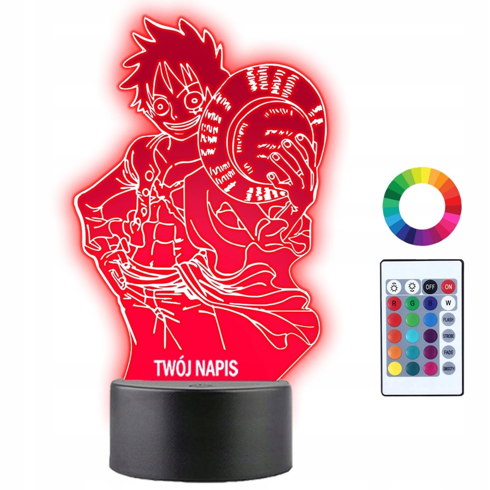 Lampka Nocna LED 3D One Piece Monkey Luffy Prezent Twój Napis Imię Grawer