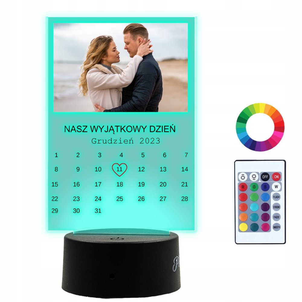 Lampka Nocna LED 3D Rocznica Związku Prezent Twój Napis Imię Data Grawer