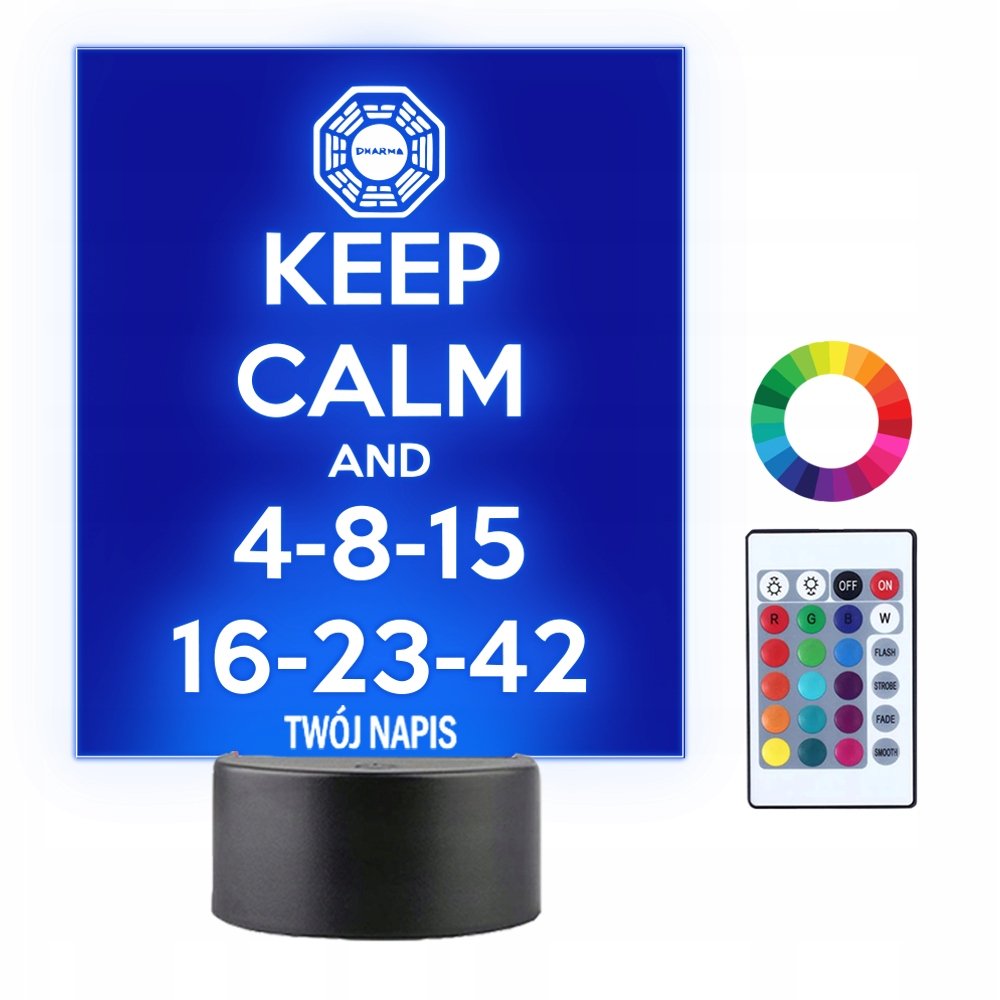 Lampka Nocna Zagubieni Lost Keep Calm Twój Napis Grawer Prezent 3D LED