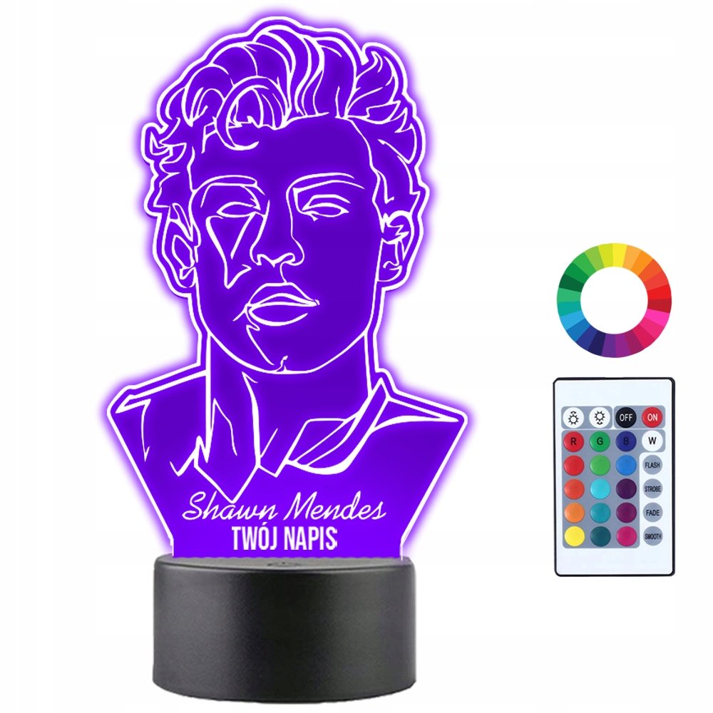 Lampka Nocna LED 3D Shawn Mendes Piosenkarz Prezent Twój Napis Imię Grawer