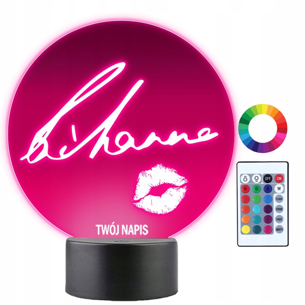 Lampka Nocna Rihanna Autograf Muzyka Prezent Twój Napis Imię 3D LED