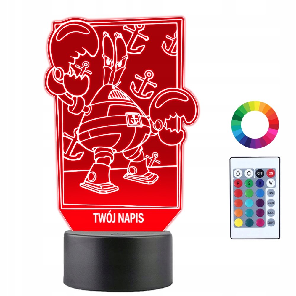 Lampka Nocna Bajka SpongeBob Pan Krab Prezent Twój Napis Grawer Imię 3D LED