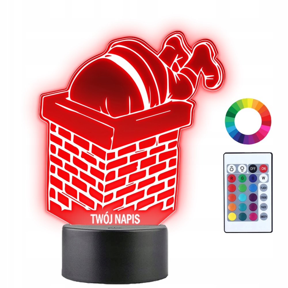 Lampka Nocna Świąteczna Święty Mikołaj Prezent Twój Napis Grawer 3D LED