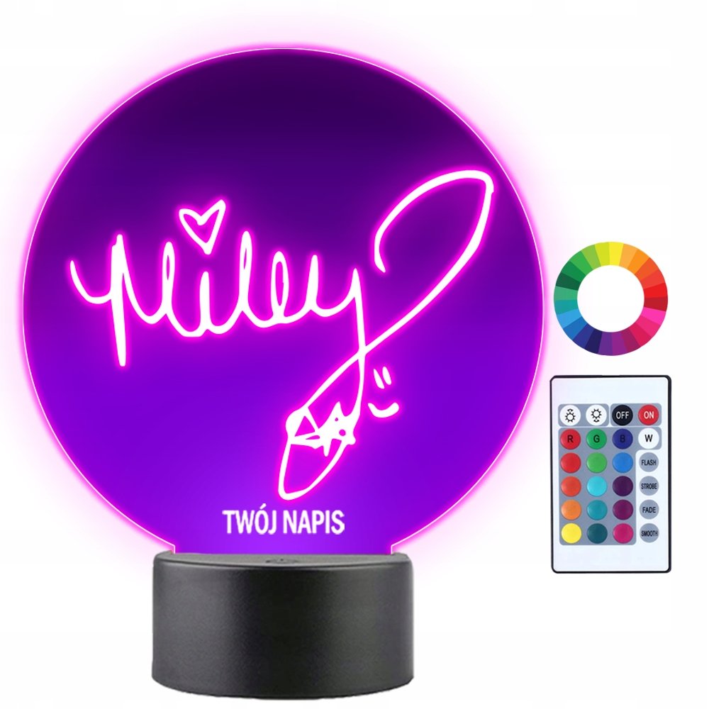 Lampka Nocna Miley Cyrus Autograf Piosenkarka Prezent Twój Napis 3D LED