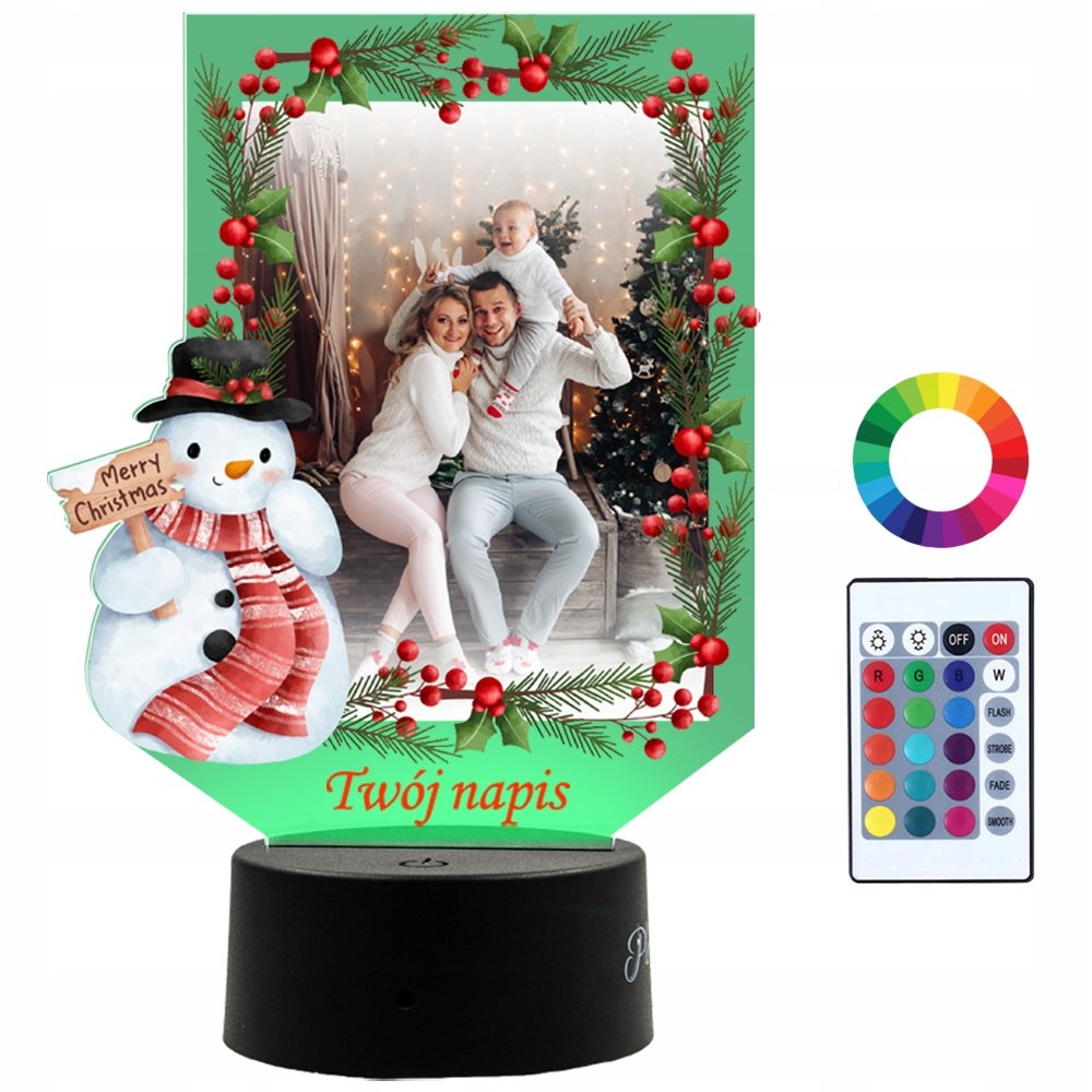 Lampka Nocna Prezent Na Święta Bałwan Twoje Zdjęcie Twój Napis 3D LED