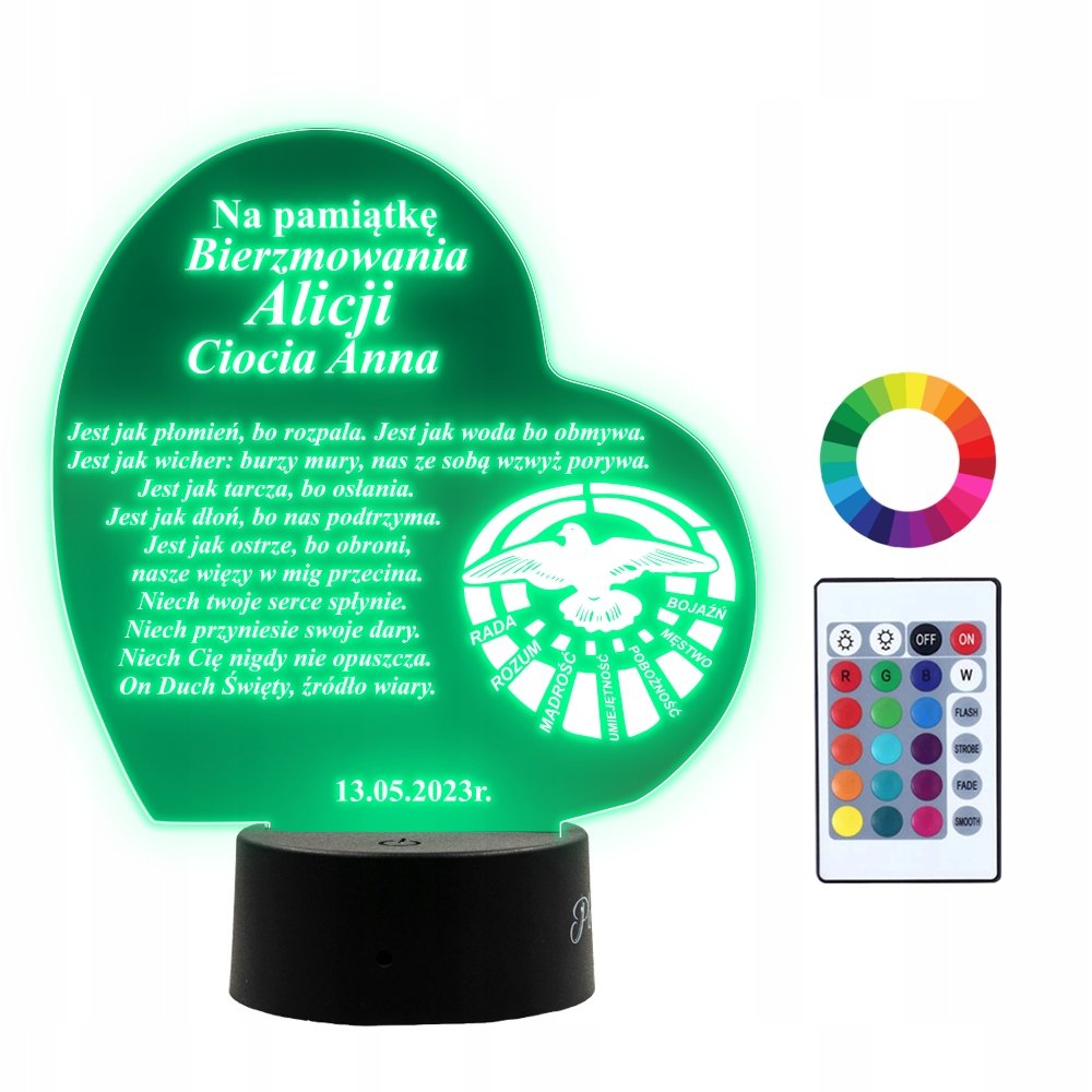 Lampka Nocna 3D LED Pamiątka na Bierzmowanie