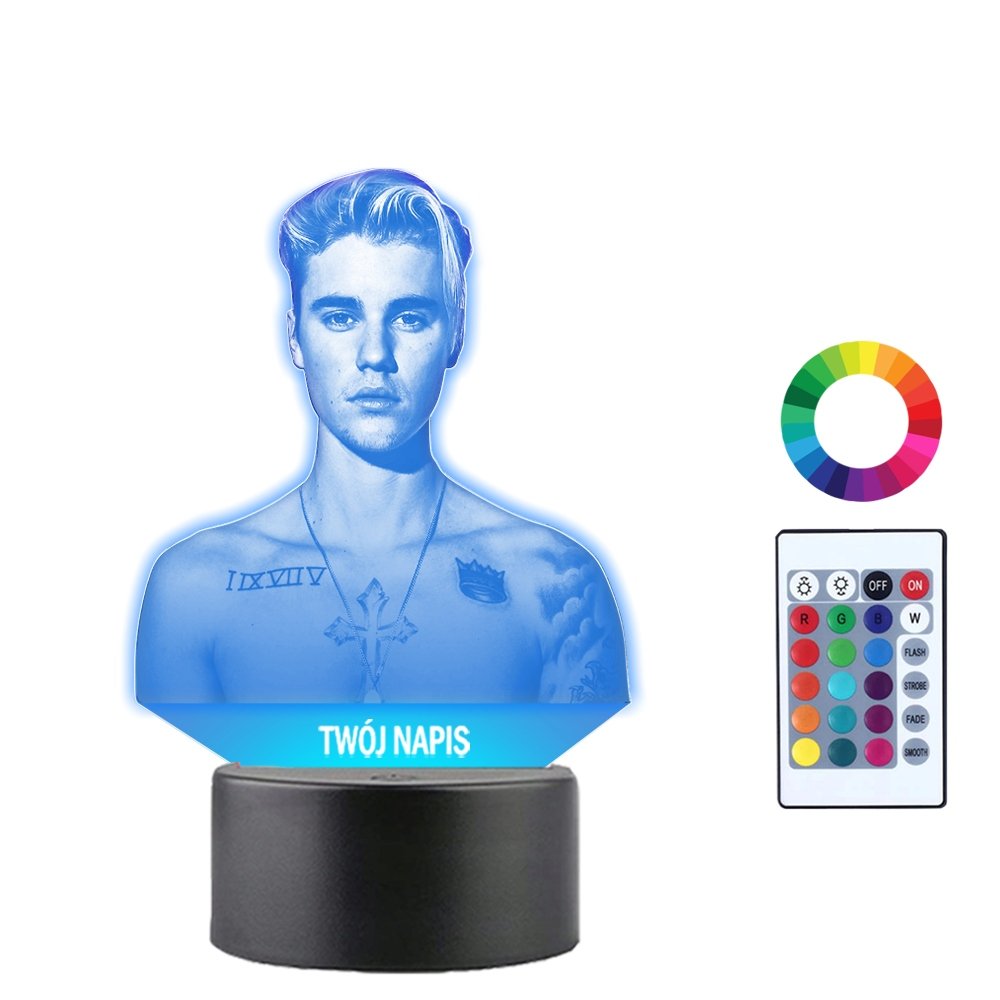 Lampka Nocna dla Dzieci Justin Bieber Piosenkarz Prezent Twój Napis 3D LED