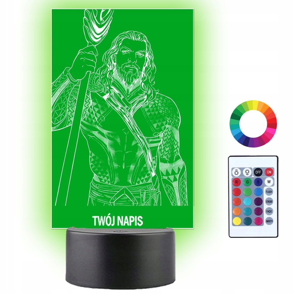 Lampka Nocna Postać Aquaman Widły Twój Napis Grawer Prezent Imię 3D LED