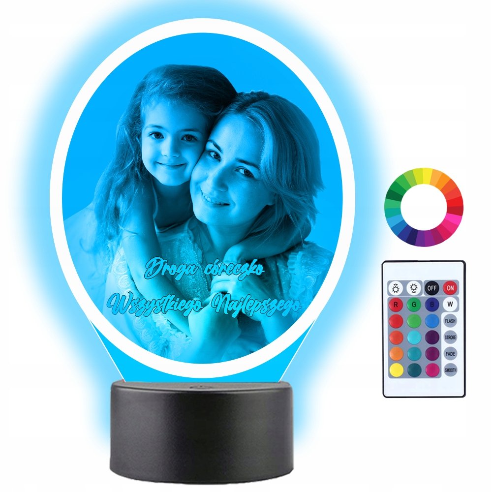 Lampka Nocna LED 3D Urodziny Twoje Zdjęcie Prezent Twój Napis Imię Grawer