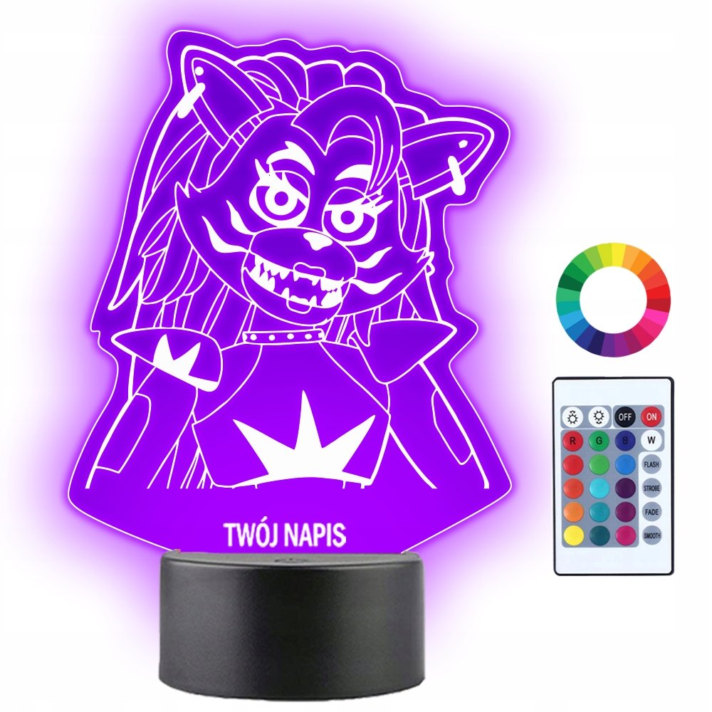 Lampka Nocna LED 3D Roxie Fnaf Security Breach Prezent Twój Napis Grawer