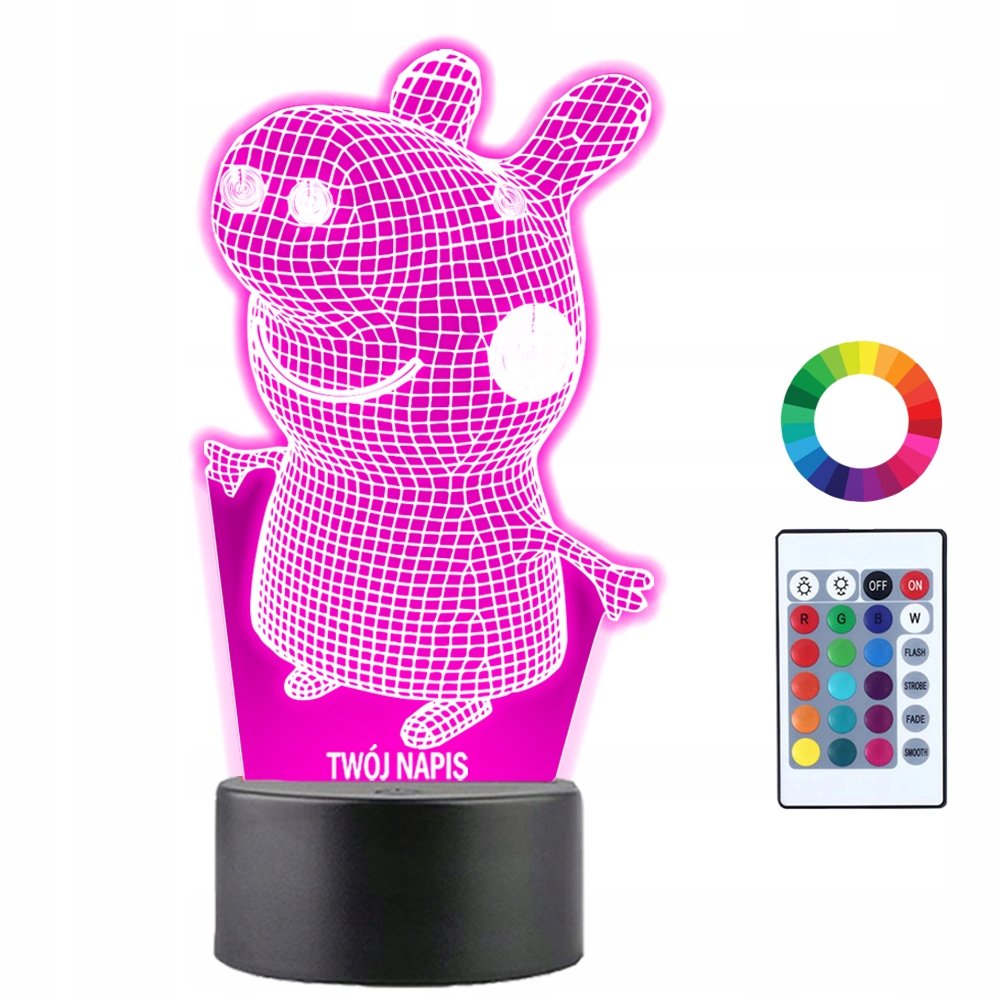 Lampka Nocna Bajka Świnka Peppa Prezent Twój Napis Grawer Imię 3D LED