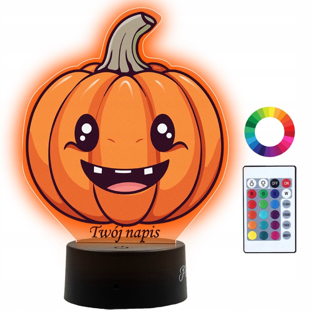 Lampka Nocna z Nadrukiem 3D LED Dynia Halloween Prezent Twój Napis Imię