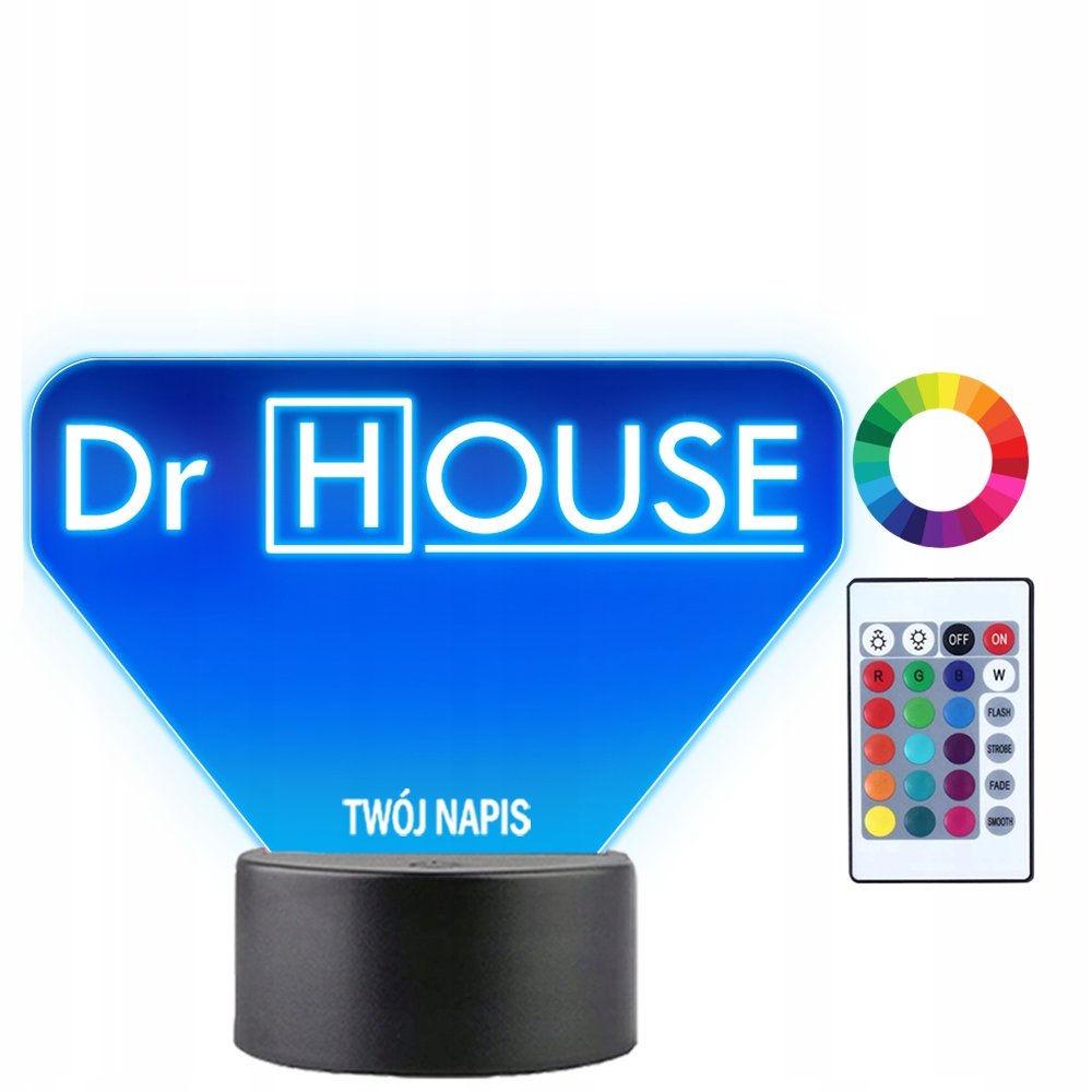Lampka Nocna Dr House Logo Prezent Twój Napis Imię Grawer 3D LED