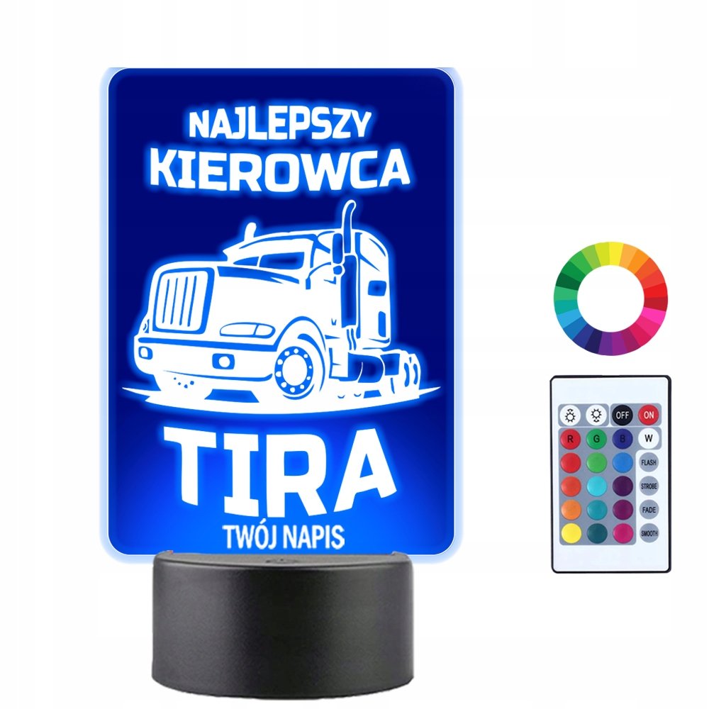 Lampka Nocna LED 3D Najlepszy Kierowca Tira Prezent Twój Napis Imię Grawer