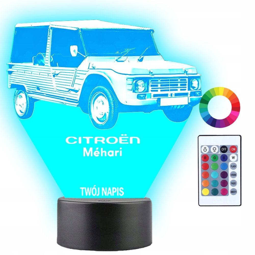 Lampka Nocna LED 3D Citroen Mehari Samochód Twój Napis Imię Grawer