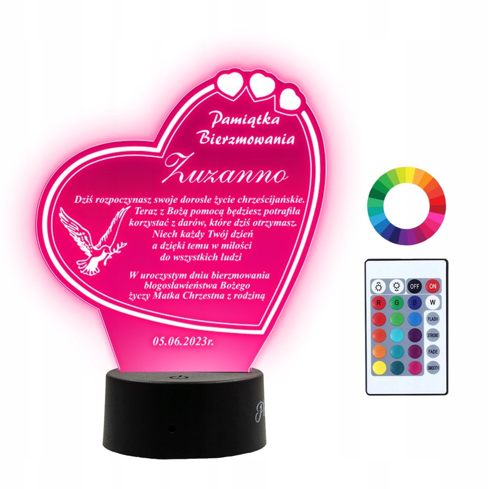 Lampka Nocna 3D LED Pamiątka na Bierzmowanie