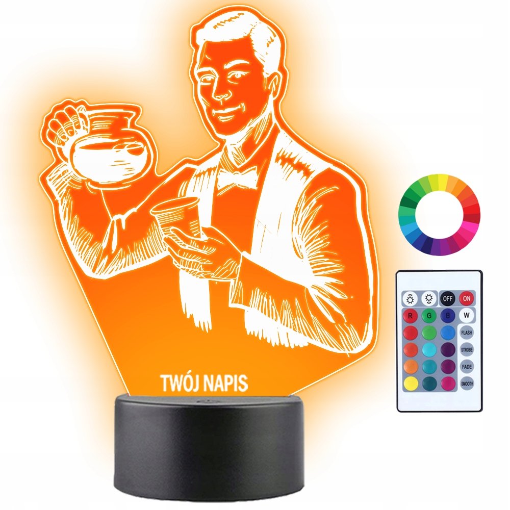 Lampka Nocna Barista Mężczyzna Prezent Twój Napis Imię Grawer 3D LED
