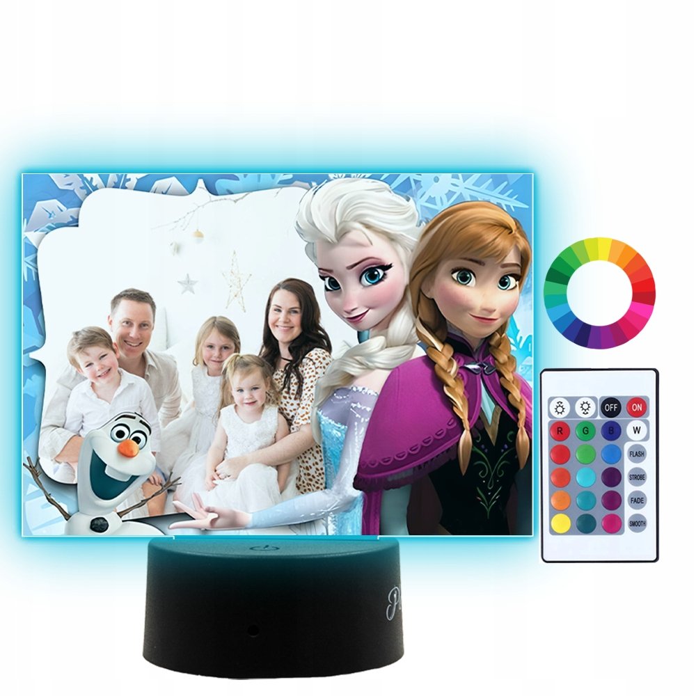 Lampka Nocna Prezent Na Święta Kraina Lodu Elsa Twoje Zdjęcie Napis 3D LED