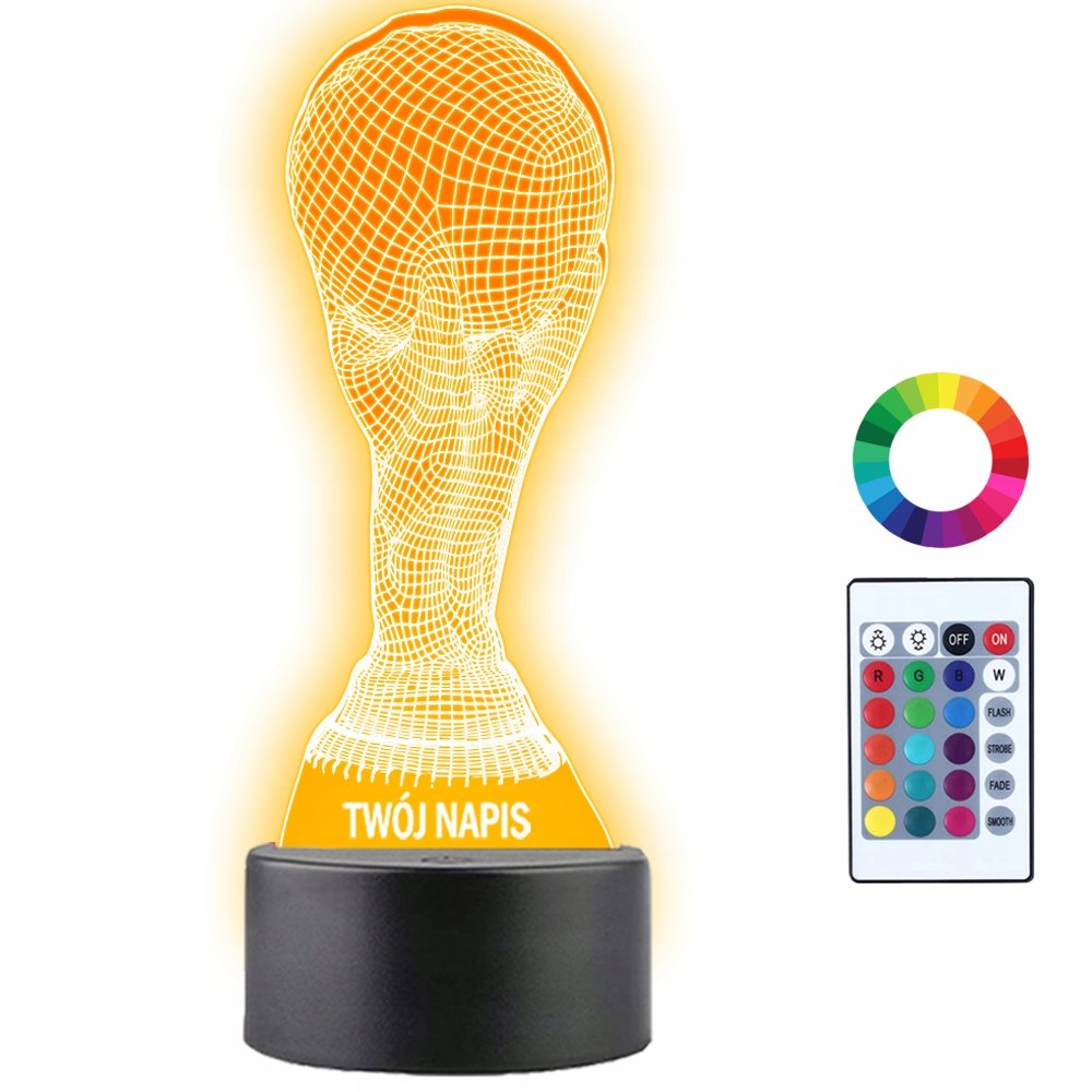 Lampka Nocna LED 3D Puchar Świata Piłka Nożna Prezent Twój Napis Grawer