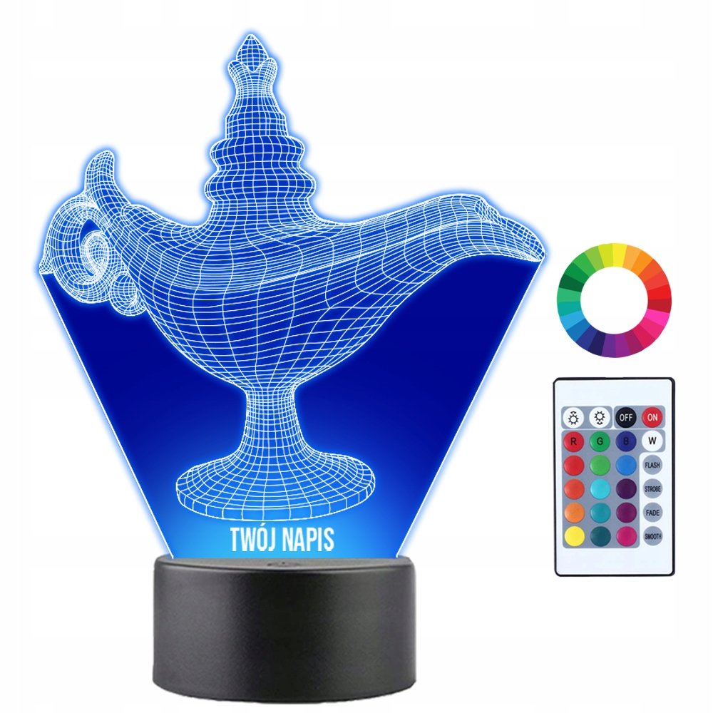 Lampka Nocna LED 3D Lampa Alladyna Dżina Prezent Twój Napis Imię Grawer