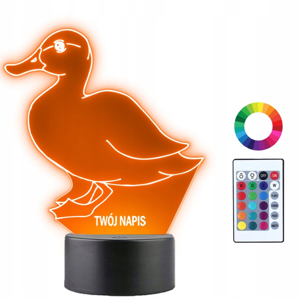 Lampka Nocna Zwierzę Ładna Kaczka Prezent Twój Napis Grawer Imię 3D LED