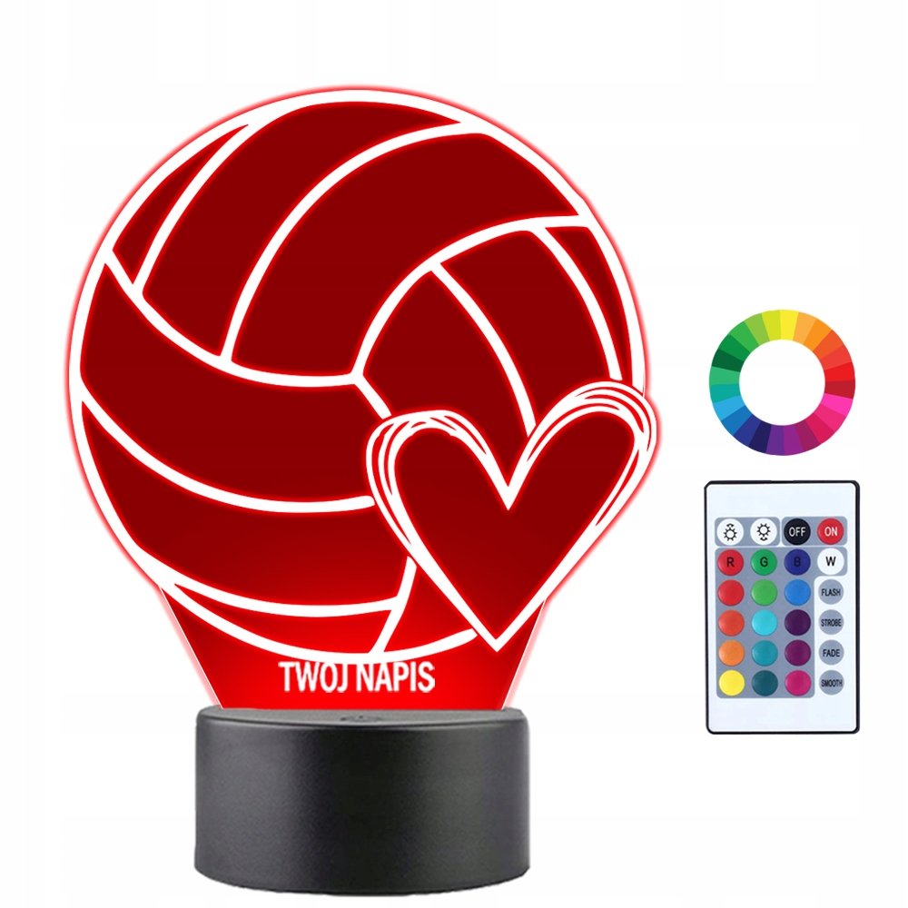Lampka Nocna Siatkówka Piłka Serce Prezent Twój Napis Imię Grawer LED 3D