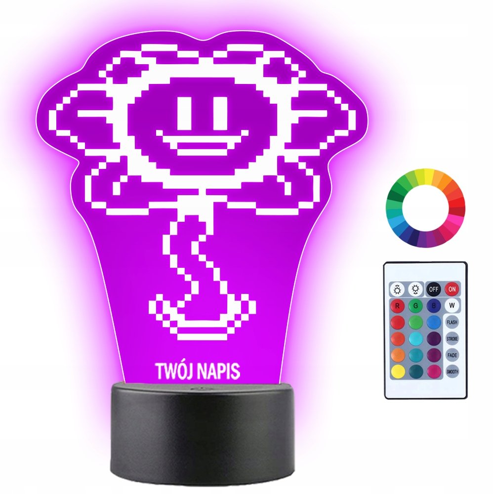 Lampka Nocna LED 3D Undertale Flowey Prezent Twój Napis Imię Grawer