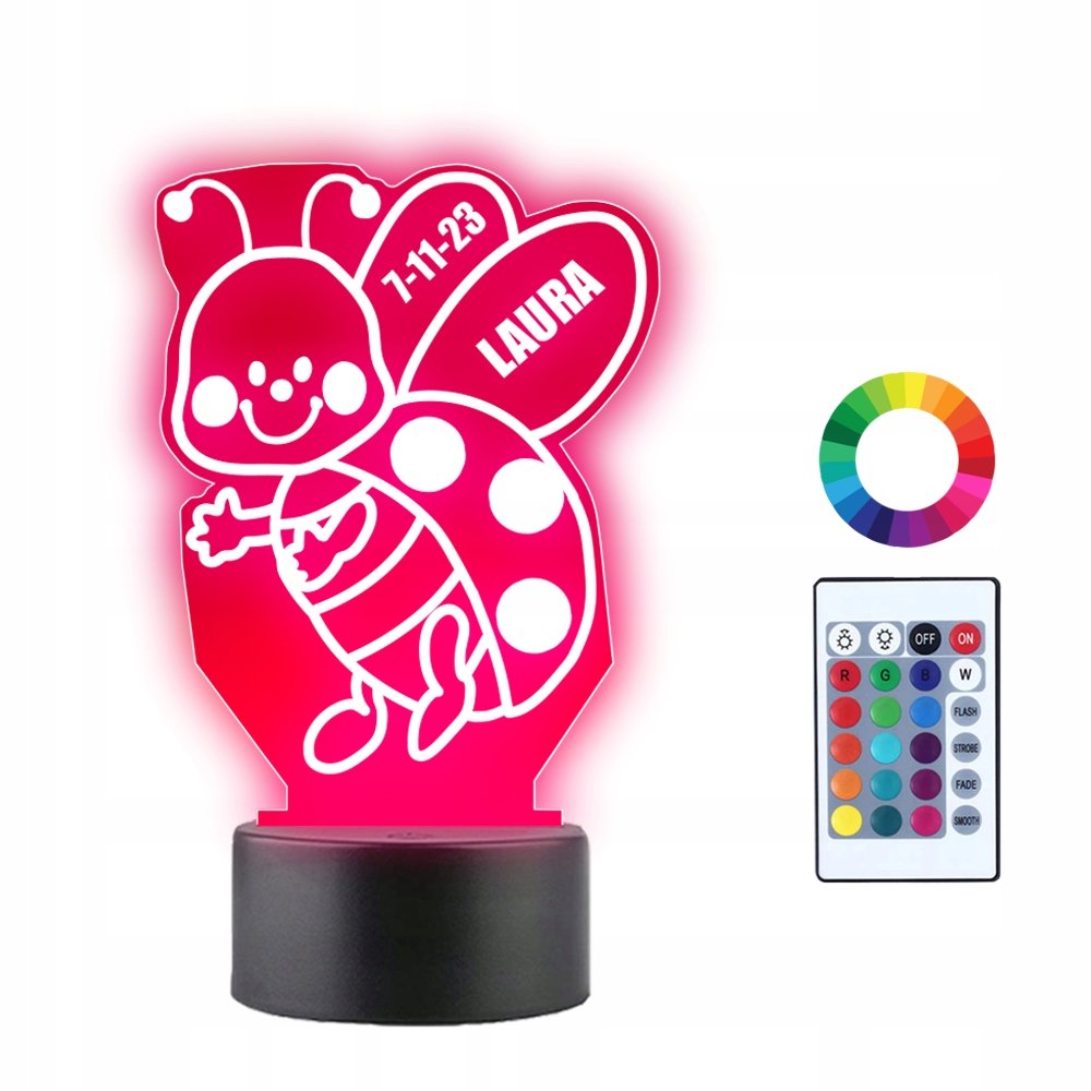 Lampka Nocna 3D LED Metryczka dla Dziecka Grawer