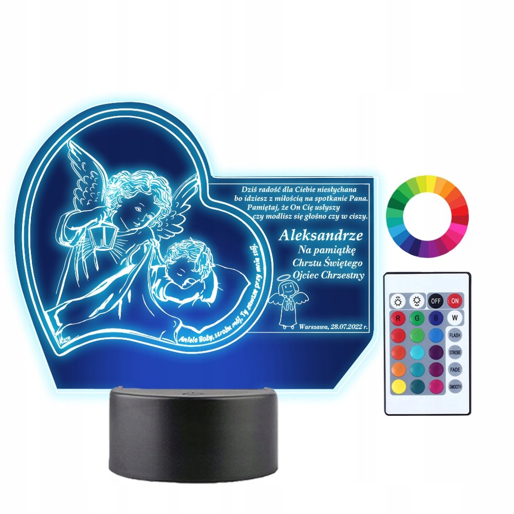 Lampka Nocna 3D LED Pamiątka Chrztu Świętego Imię
