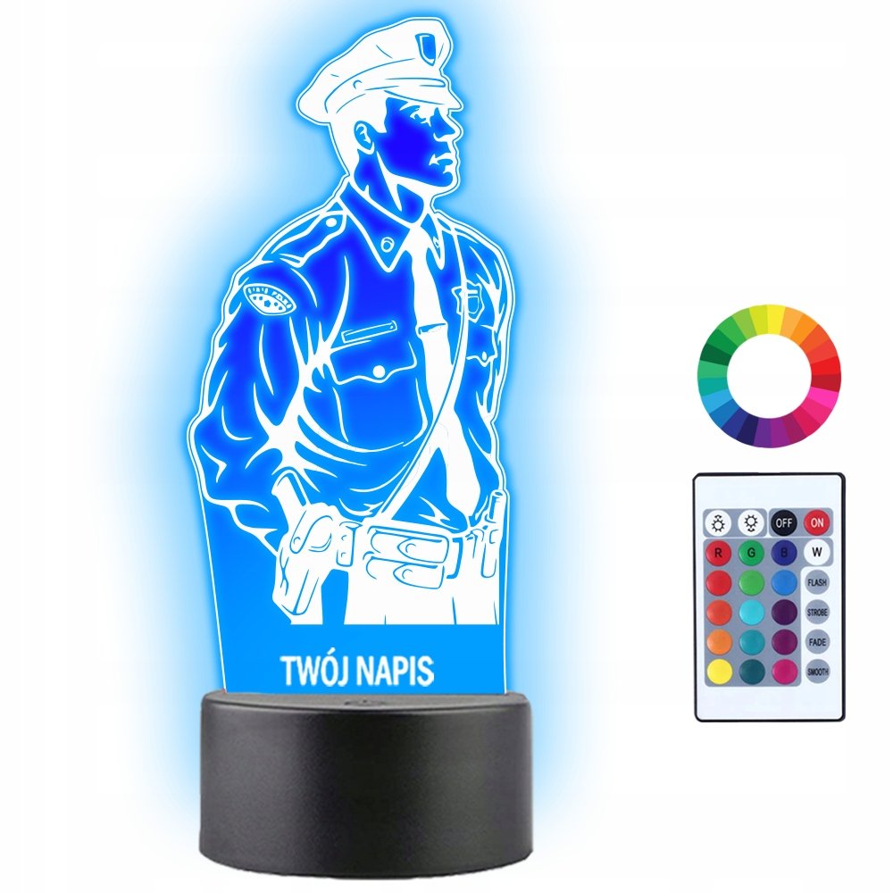 Lampka Nocna Policjant Mężczyzna Prezent Twój Napis Imię Grawer 3D LED