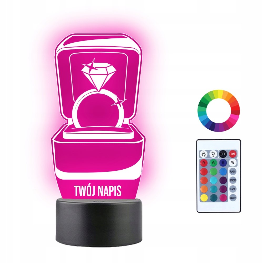 Lampka Nocna LED 3D Zaręczyny Miłość Zakochani Prezent Twój Napis Grawer