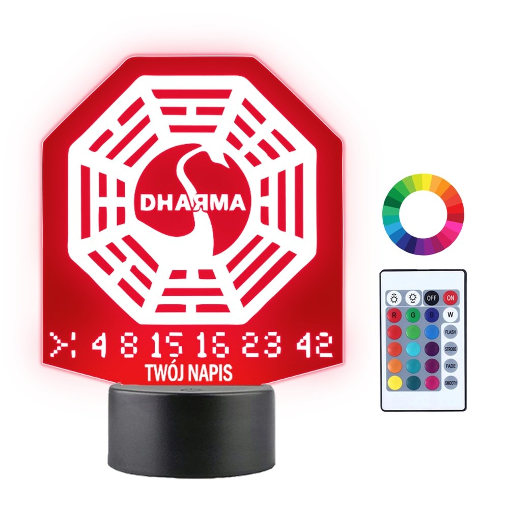 Lampka Nocna Logo Organizacja Dharma Zagubieni Twój Napis Grawer 3D LED