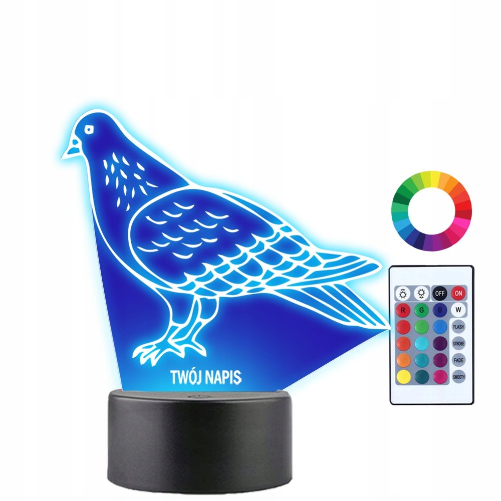 Lampka Nocna Zwierzę Ptak Gołąb Prezent Twój Napis Grawer Imię 3D LED