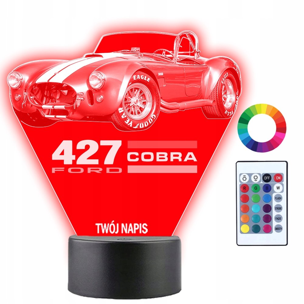 Lampka Nocna LED 3D Ford Cobra Auto Samochód Prezent Twój Napis Imię Grawer