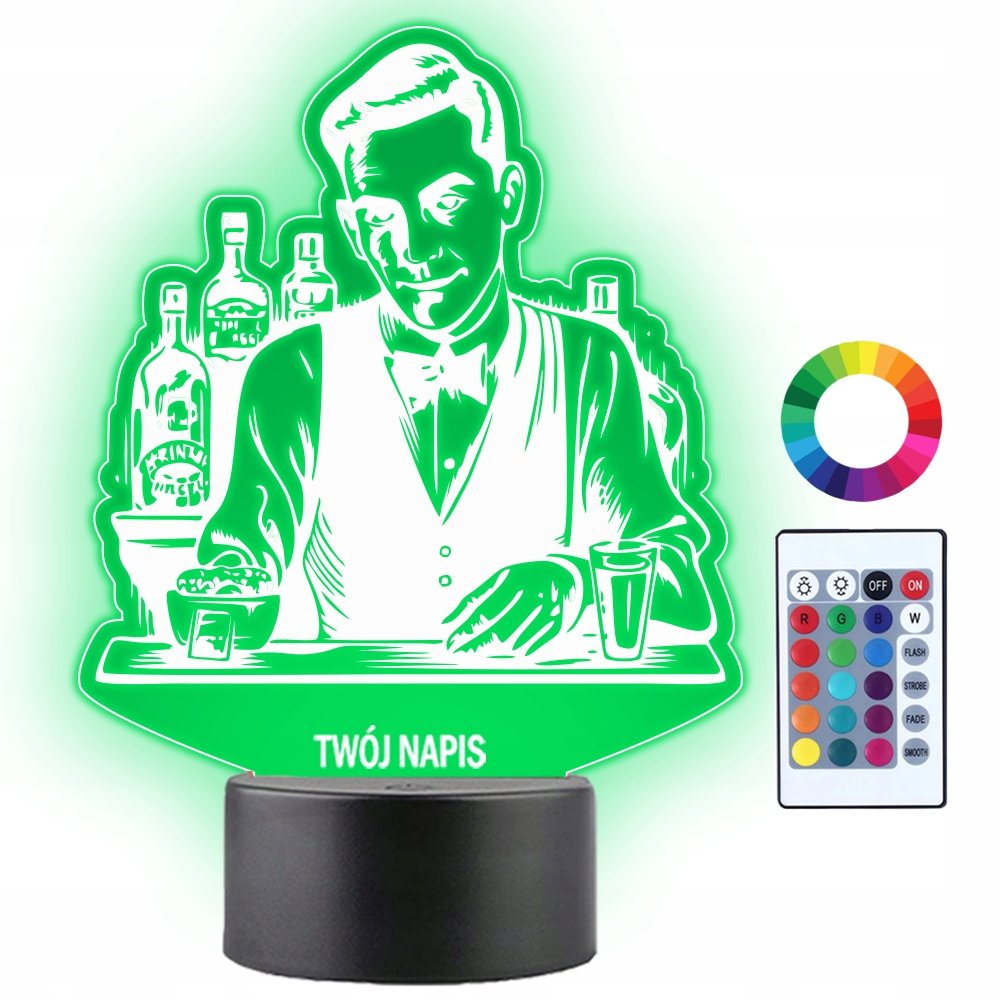 Lampka Nocna Barman Mężczyzna Prezent Twój Napis Imię Grawer 3D LED