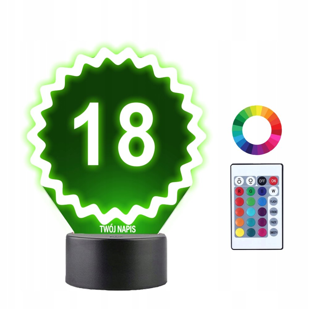 Lampka Nocna 3D LED Prezent na 18 Urodziny Grawer
