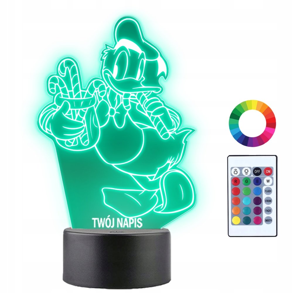 Lampka Nocna Świąteczna Kaczor Donald Święta Prezent Twój Napis 3D LED