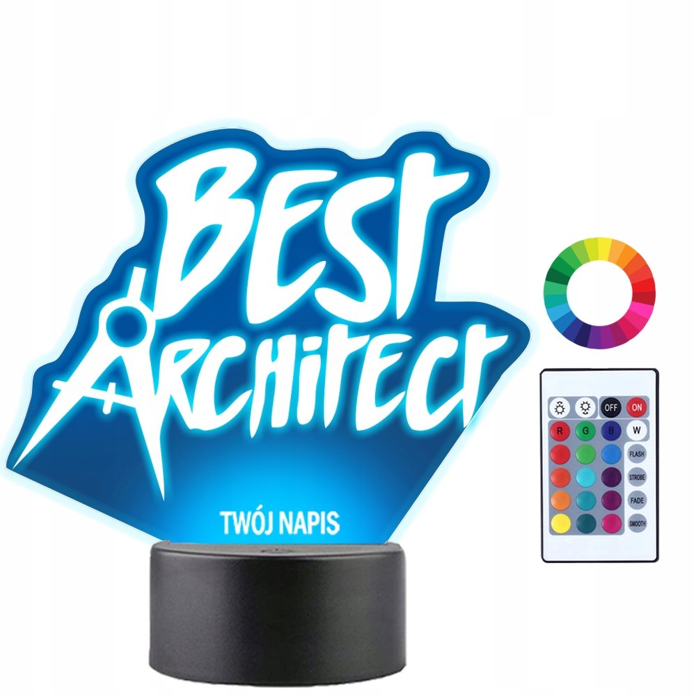 Lampka Nocna LED 3D Najlepszy Architekt Prezent Twój Napis Imię Data Grawer