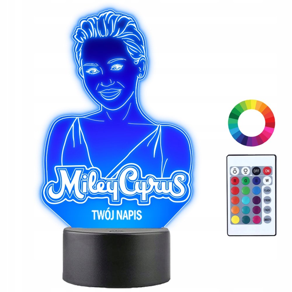 Lampka Nocna Miley Cyrus Uśmiech Piosenkarka Prezent Twój Napis Imię 3D LED