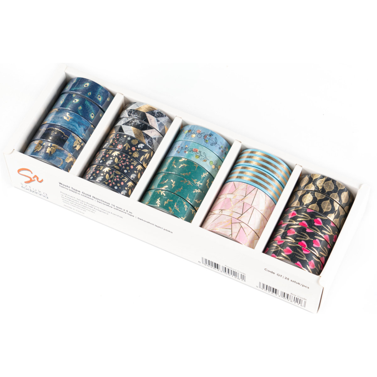 Taśma Klejąca Dekoracyjna Washi Tape Gold Narcissus Set 2 Display Mix 25 Sztuk