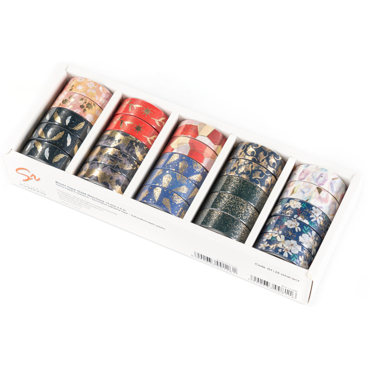 Taśma Klejąca Dekoracyjna Washi Tape Gold Narcissus Set 3 Display Mix 25 Sztuk
