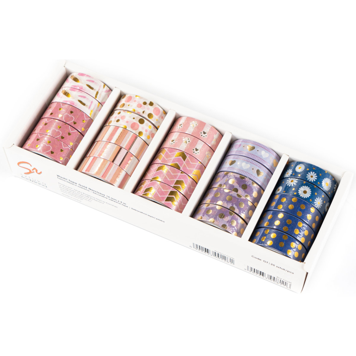 Taśma Klejąca Dekoracyjna Washi Tape Gold Narcissus Set 4 Display Mix 25 Sztuk
